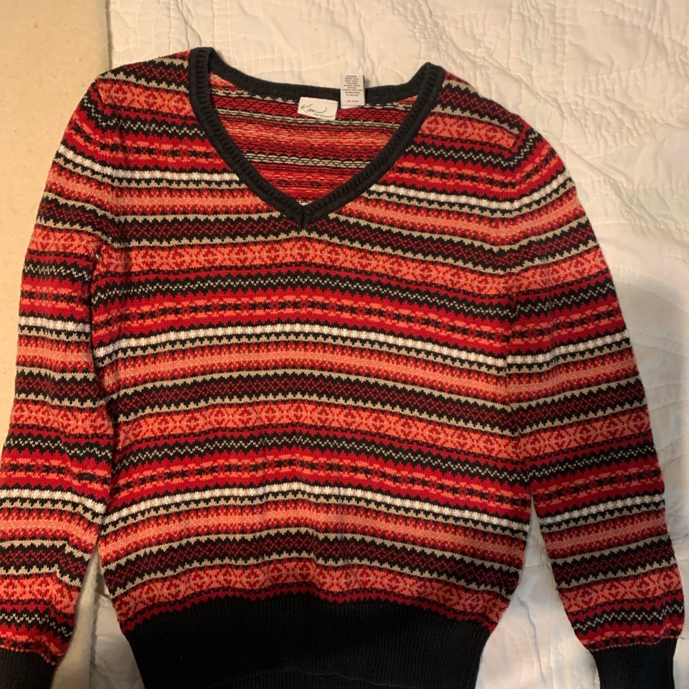 Kim Rogers Multicolor Striped V-Neck Sweater